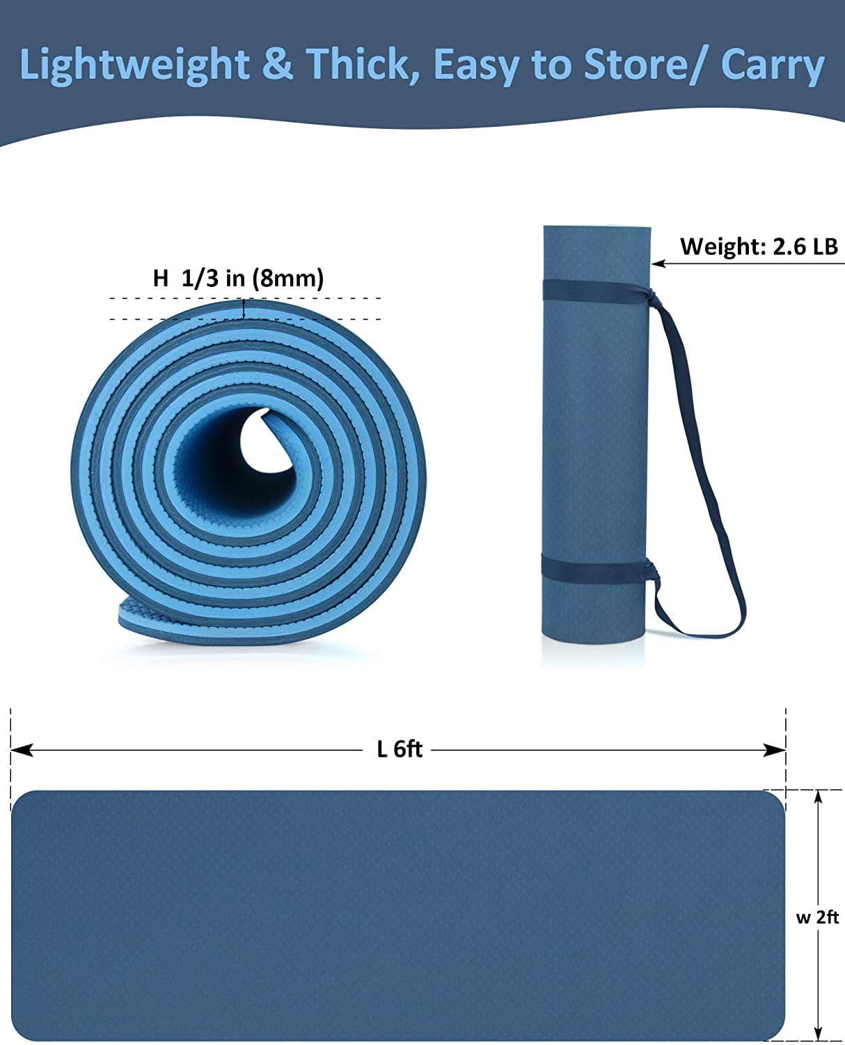 Non-Slip Yoga Mat 8mm with Strap