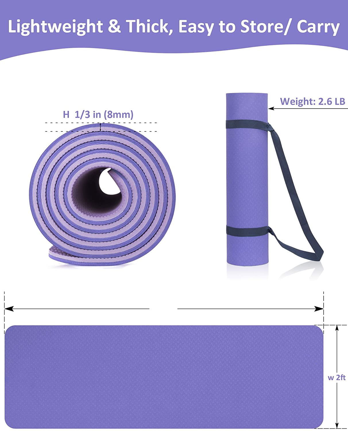 Non-Slip Yoga Mat 8mm with Strap