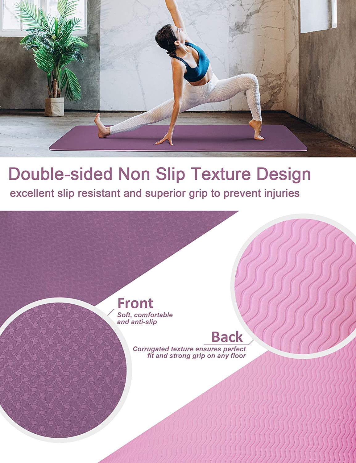 Non-Slip Yoga Mat 8mm with Strap
