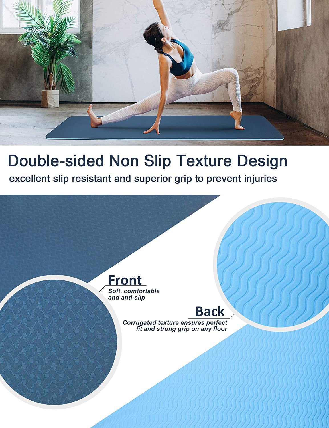 Non-Slip Yoga Mat 8mm with Strap