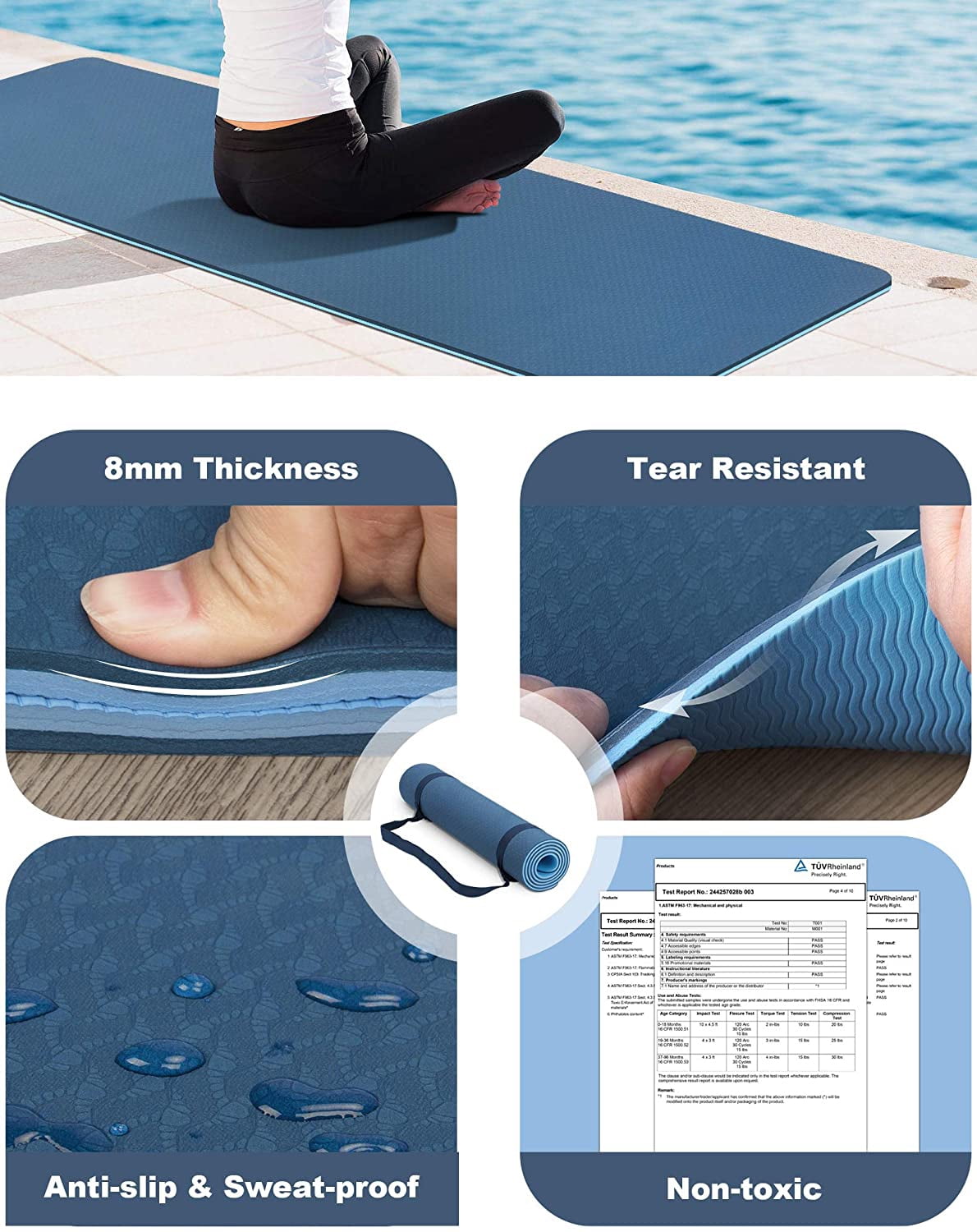 Non-Slip Yoga Mat 8mm with Strap