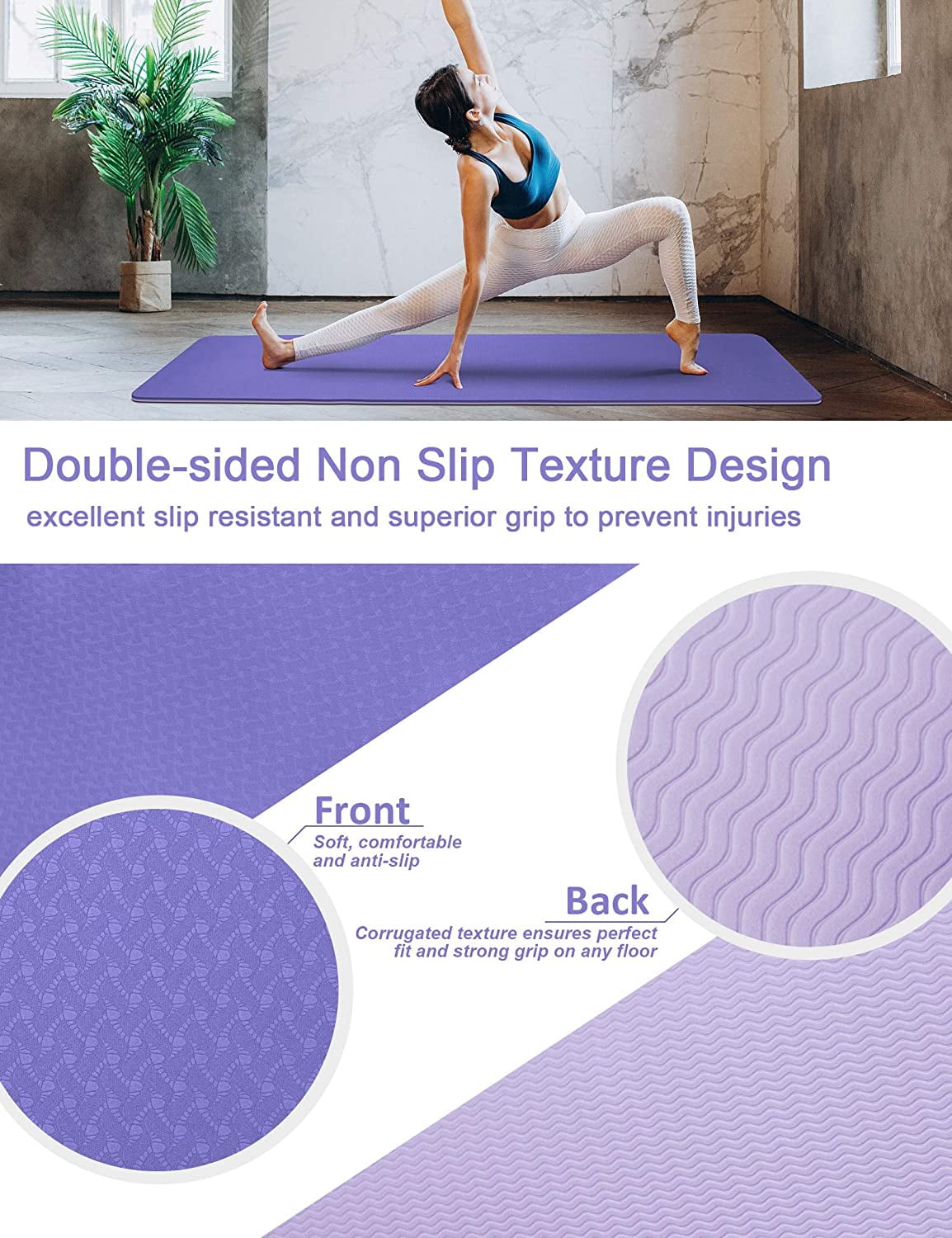 Non-Slip Yoga Mat 8mm with Strap